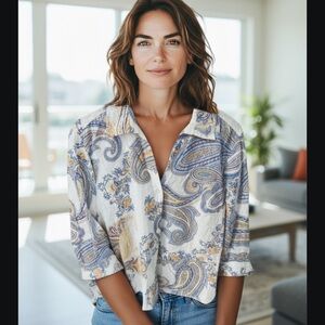 Chico's Blue and Cream Paisley Blouse